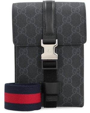 【GUCCI】GG Supreme Canvas Leather Mini Crossbody Bag BLACK Gucci Gg Super Mini Gg Supreme Canvas & Leather Crossbody