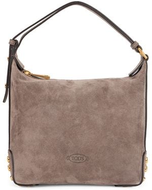 Tod's Borsa Metal Dots Mini in suede - Marrone