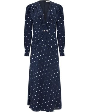 Alessandra Rich Long Silk Dress With Polka Dots - Blue