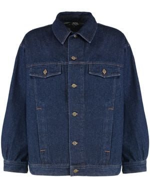 A.P.C. Cropped Denim Jacket With Classic Collar - Blue
