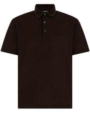 ZEGNA Cotton Polo With Short Sleeves - Black