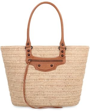 Balenciaga Borsa Le City Media in rafia - Neutro