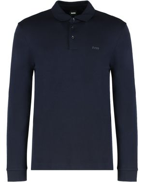 BOSS Polo a maniche lunghe in cotone - Blu