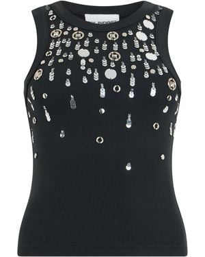 Des Phemmes Canotta in cotone con cristalli - Nero