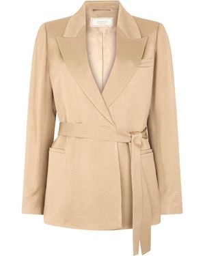 Peserico Cotton Blazer With Belt - Natural