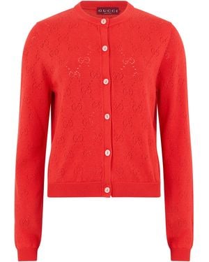 Gucci Cardigan in cotone monogram traforato - Rosso