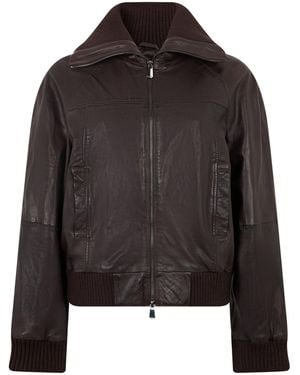 Pinko Leather Jacket With Knit Inserts - Black