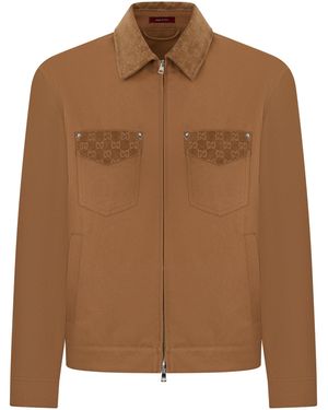 Gucci Canvas Jacket With Gg Details - Brown