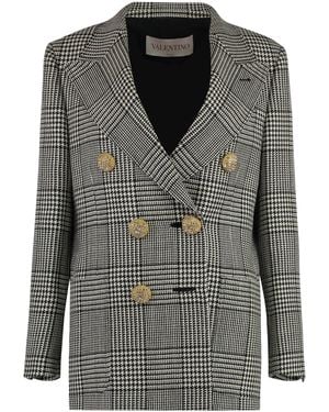 Valentino Garavani Houndstooth Pattern Blazer - Black