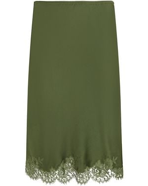 Saint Laurent Satin Dress Made Of Silk With Lace Hem - Green