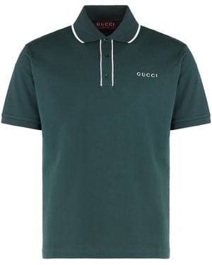 Gucci Piqué Cotton Polo With Embroidery - Green