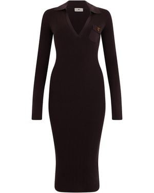 Elisabetta Franchi No-Elegant Long Fitted V-Neck Long Sleeve Dress - Black