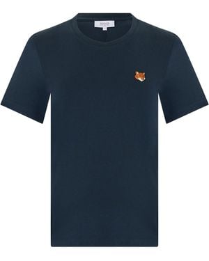 Maison Kitsuné Cotton T-Shirt With Embroidery - Blue