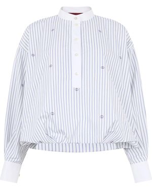 Gucci Blusa in cotone gessato con ricami - Bianco