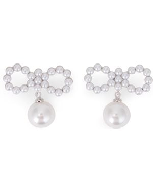 Self-Portrait Earrings With Bow And Pearl - White
