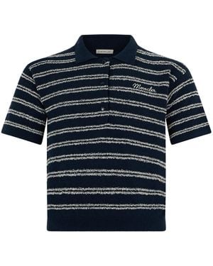 Moncler Classic Short-Sleeve Striped Polo Shirt - Blue