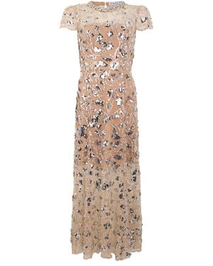 Self-Portrait Midi Dress With Sequins - Natural