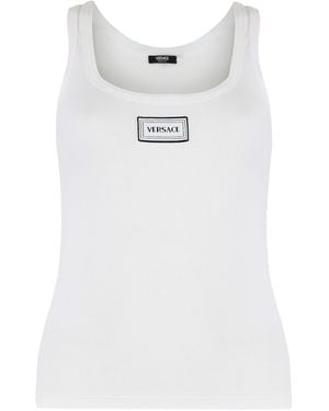 Versace Ribbed Stretch Tank Top In Cotton - White