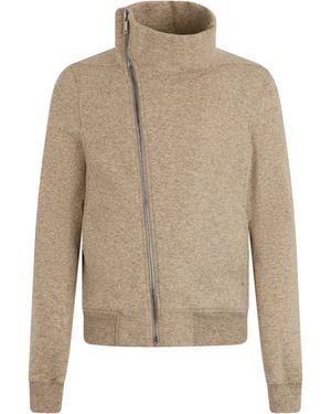 Rick Owens Jacket With Diagonal Zipper - Natural