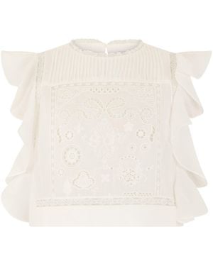 Self-Portrait Cotton Blouse With Short Sleeves - White