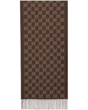 Gucci Cashmere Scarf Gg - Brown