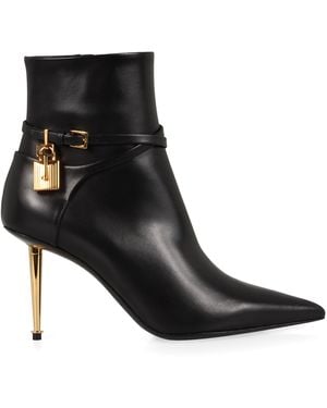 Tom Ford Leather Pointy Toe Ankle Boots - Black