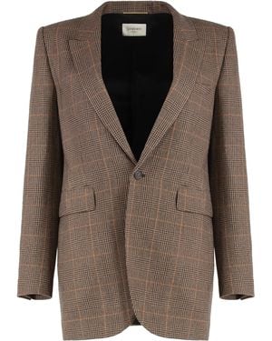 Saint Laurent Prince Of Wales Wool Jacket - Brown