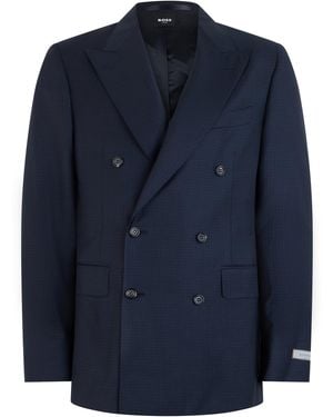 Canali Double-Breasted Wool Blazer Jacket - Blue