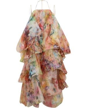 Zimmermann Abito midi con volant Luna Spliced - Multicolore