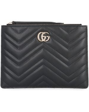 Gucci Gg Marmont Leather Flat Pouch - Grey