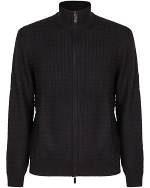 Emporio Armani High Collar Zipped Cardigan - Black