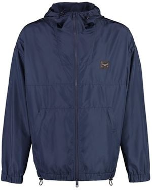 Dolce & Gabbana Nylon Windbreaker Jacket For - Blue