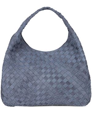 Bottega Veneta Borsa tote large Campana in suede intrecciato - Blu