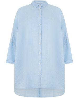 120% Lino Loose Linen Shirt - Blue