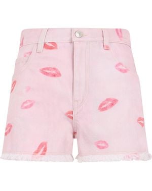 Isabel Marant Shorts Lesia Frayed With Kiss Print - Pink