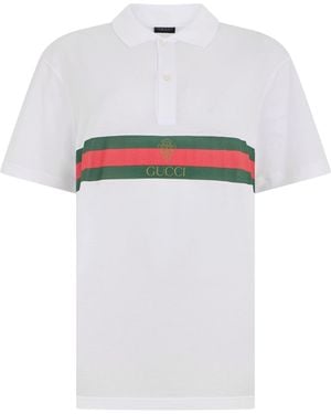 Gucci Short-Sleeved Polo With Web Band - White
