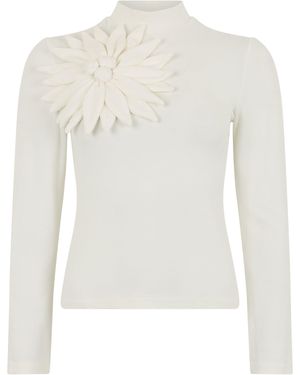FARM Rio Long Sleeve Top With Floral Application - White