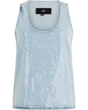 7 For All Mankind Denim Top With Sequins - Blue