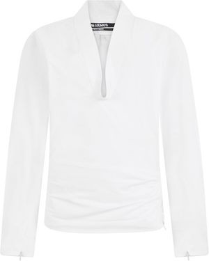 Jacquemus V-Neck Long-Sleeve Cotton Blouse Shirt - White