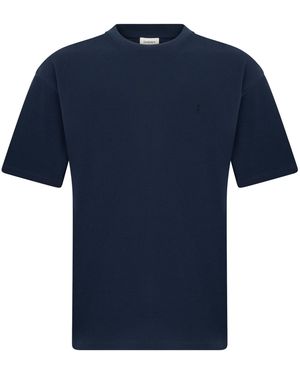 Saint Laurent Cotton T-Shirt With Embroidered Logo - Blue