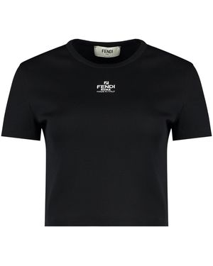Fendi Logo Cotton T-Shirt - Black