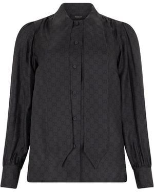 Gucci Camicia monogram in seta - Nero
