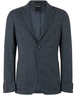 ZEGNA Giacca monopetto in misto cachemire e lino - Blu