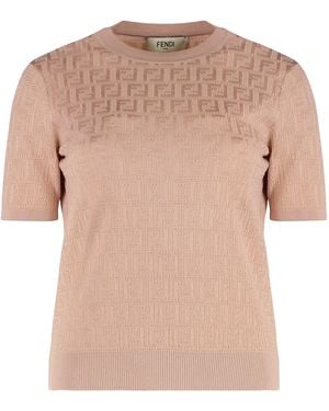 Fendi Jacquard Knit T-Shirt - Pink