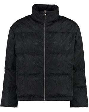 Versace Jacquard Full Zip Down Jacket For Fw23 - Black