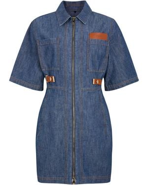 Fendi Short Denim Dress With Application - Blue