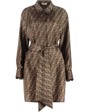 Fendi Ff Pattern Shirt Dress - Brown
