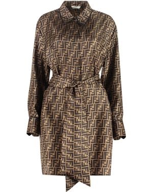 Fendi Ff Pattern Shirt Dress - Brown