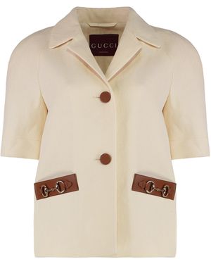 Gucci Linen Jacket With Leather Details - Natural