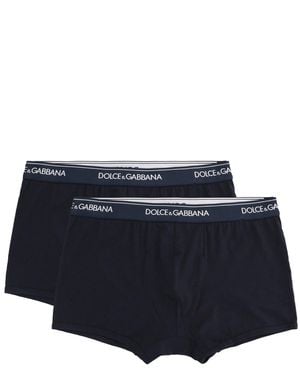 Dolce & Gabbana Set Of Two Cotton Boxers With Logoed Elastic Band - Blue